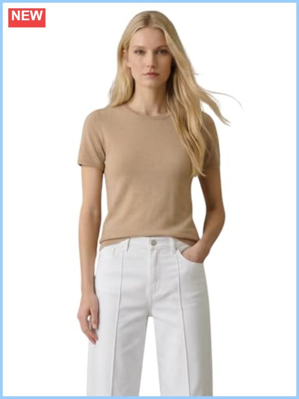 100% Machine Washable Cashmere Short Sleeve Crewneck Pullover